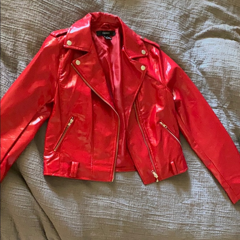 forever 21 pleather vibrant red jacket